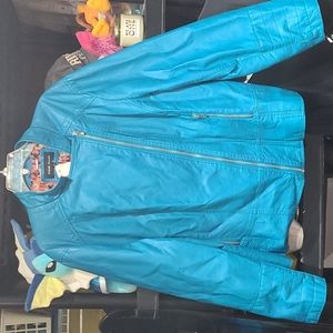 Teal Leather Coat, ladies, sz 3x, fits like small 2x or xl.